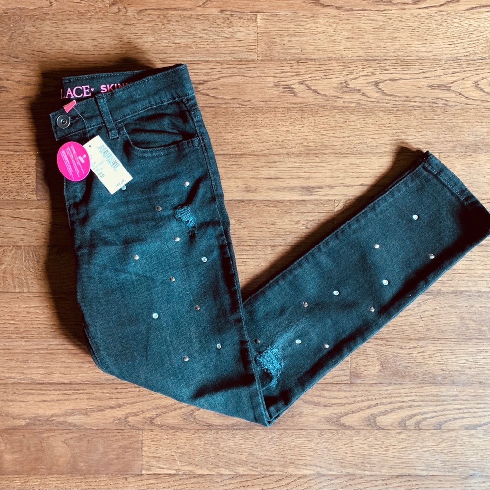 Girls studded black skinny jeans, size 16 - Picture 2 of 6